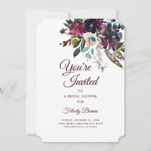 Burgundy Splendor Boho Floral Bridal Shower Invitation
