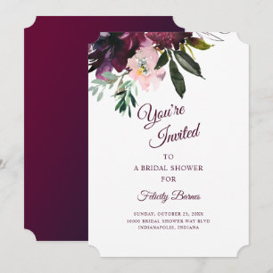 Burgundy Splendour Boho Floral Bridal Shower Invitation