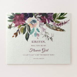 Burgundy Splendour Floral Ecru Be My Flower Girl Jigsaw Puzzle