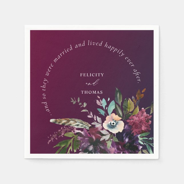 Burgundy Splendour Happily Ever After Plum Wedding Napkin (Front)