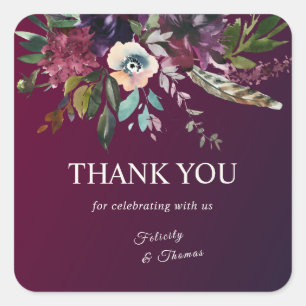 Burgundy Splendour Watercolor Boho Floral Thank Yo Square Sticker