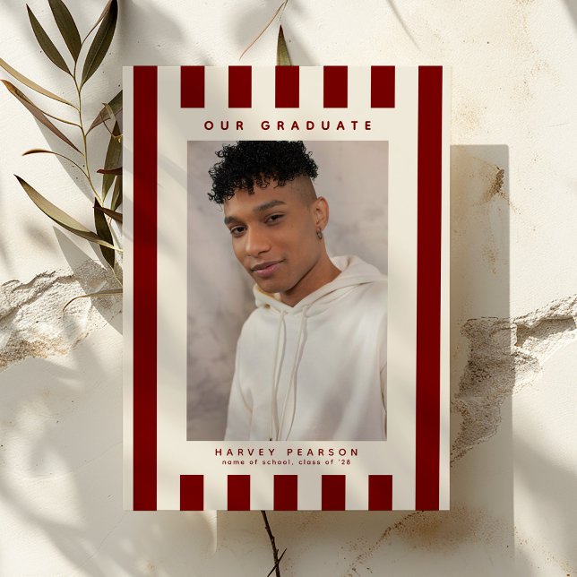 Burgundy Sporty Stripes 2 Photo Graduation Announcement (Creator Uploaded)