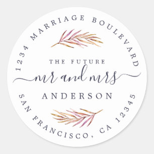 Burgundy Sprig Future Mrs Wedding Return Address Classic Round Sticker