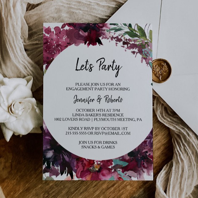 Burgundy Spring and Floral Let's Party Invitation (Creator Uploaded)