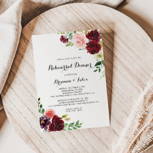 Burgundy Spring Calligraphy Rehearsal Dinner Invitation