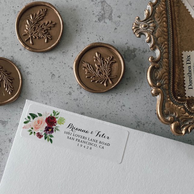 Burgundy Spring  Calligraphy Return Address Label (Creator Uploaded)