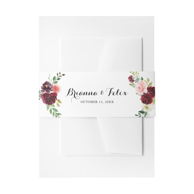 Burgundy Spring Calligraphy Wedding Invitation Invitation Belly Band (Front Example)