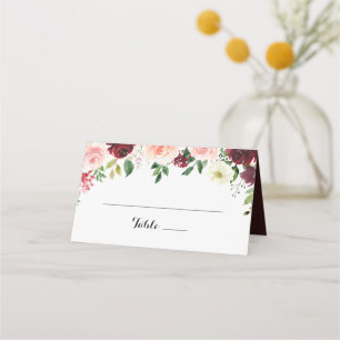 Burgundy Spring Floral Wedding Place Card