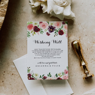 Burgundy Spring Floral Wedding Wishing Well Enclosure Card
