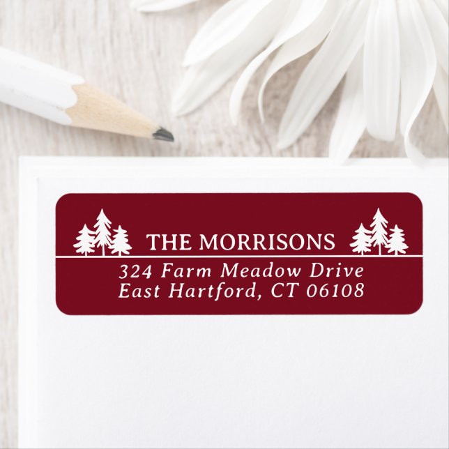 Burgundy Spruces Rustic Name & Return Address Label (Insitu)
