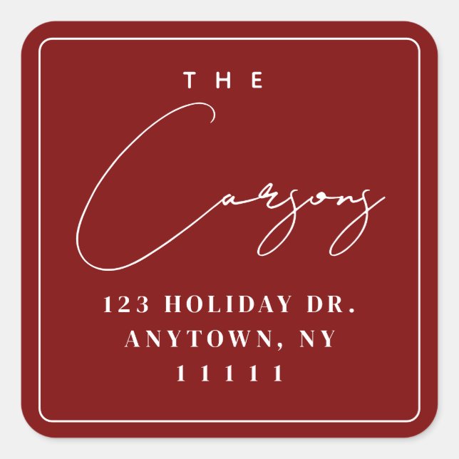 Burgundy Square Modern Return Address Label (Front)