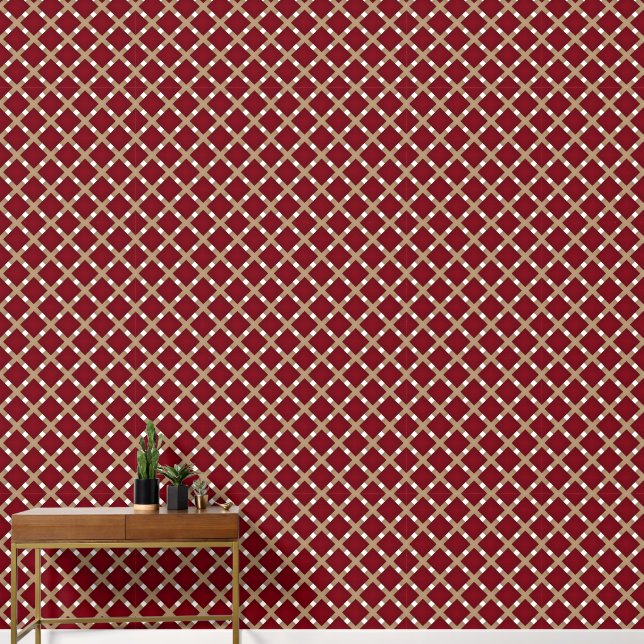 Burgundy Squares on Tan and White Wallpaper (Hallway)