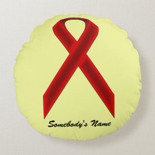 Burgundy Standard Ribbon by Kenneth Yoncich Round Cushion