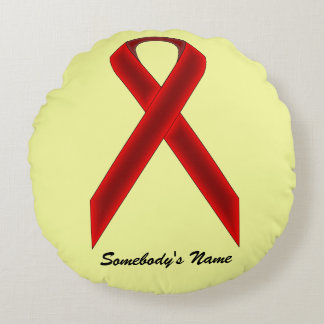 Burgundy Standard Ribbon by Kenneth Yoncich Round Cushion