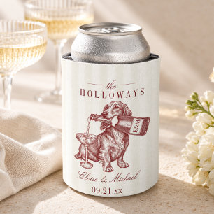 Burgundy Stripe Dachshund Wedding Can Cooler