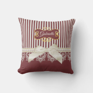 Burgundy Stripe Lace Name Cushion
