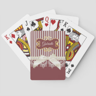 Burgundy Stripe Lace Name Playing Cards