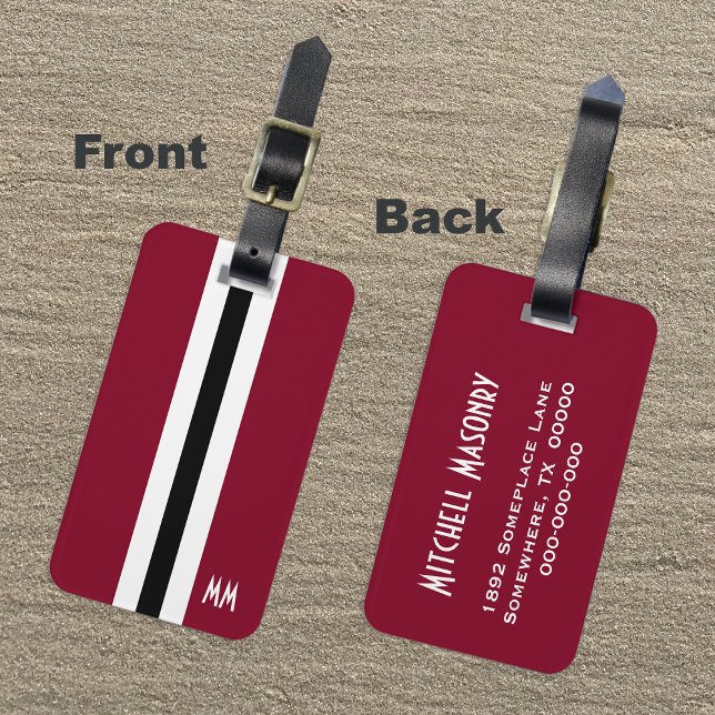 Burgundy Stripe Monogram Luggage Tag for Men (Creator Uploaded)