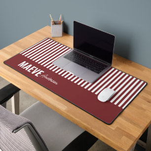 Burgundy stripe personalised modern elegant desk mat