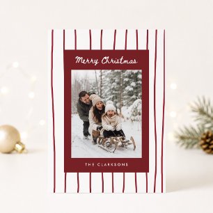 Burgundy Striped Christmas Photo Card