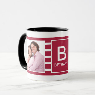 Burgundy Striped Custom Photo Personalised Mug