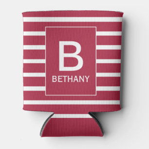 Burgundy Striped Personalised Monogram Can Cooler