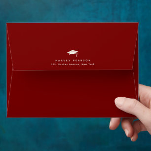 Burgundy Stripes Custom Graduation Return Address Envelope
