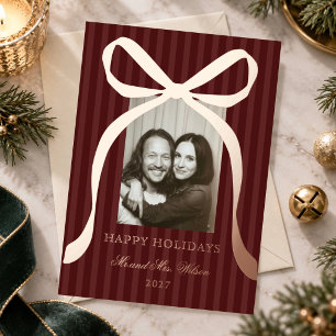 Burgundy Stripes Oversized Bow Holiday Photo