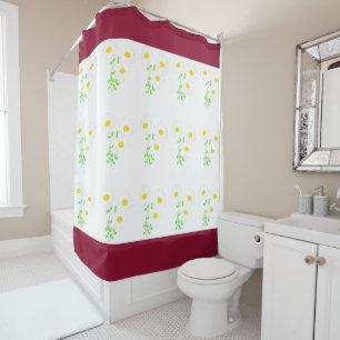 Burgundy Stripes With White Daisy Print Shower Curtain