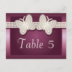 Burgundy Studded Butterfly Wedding Table Number Postcard
