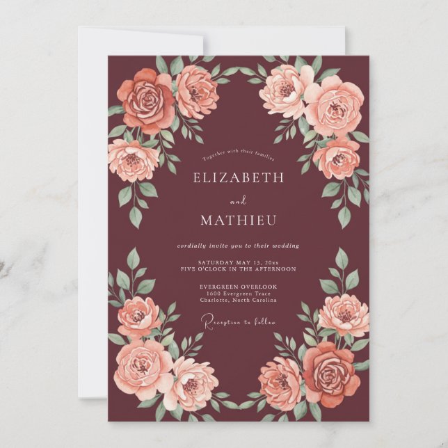 Burgundy Sublime Autumn Wedding Invitation (Front)