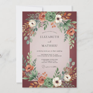 Burgundy Succulent Boho Eucalyptus Wedding Invitation