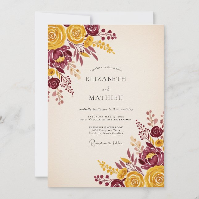 Burgundy Sumptuous Autumnal Wedding Invitation (Front)