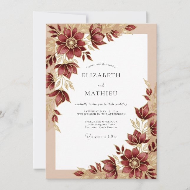 Burgundy Sumptuous Fall Wedding Invitation (Front)