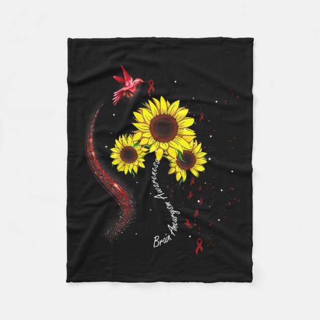 Burgundy Sunflower Brain Aneurysm Awareness  Fleece Blanket (Front)