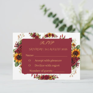 Burgundy Sunflower Floral Wedding RSVP Card