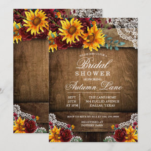 Burgundy Sunflower Lace Bridal Shower Invitation