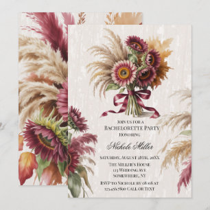 Burgundy Sunflower Pampas Grass Bachelorette Party Invitation