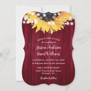 Burgundy Sunflower Rustic Barn Wood Wedding Invitation