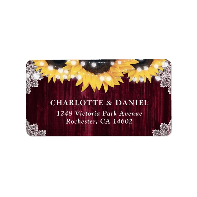 Burgundy Sunflower Rustic Wedding Address Labels (Front)