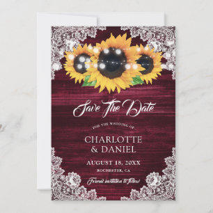 Burgundy Sunflower Save The Date Cards