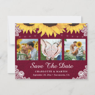 Burgundy Sunflower Wedding Photo Save The Date