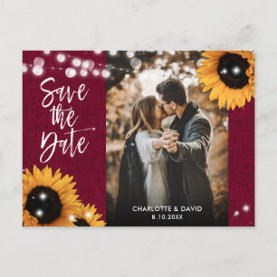 Burgundy Sunflower Wedding Photo Save The Date Announcement Postcard