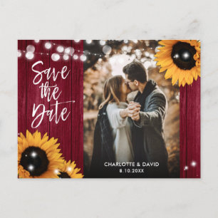 Burgundy Sunflower Wedding Photo Save The Date Announcement Postcard
