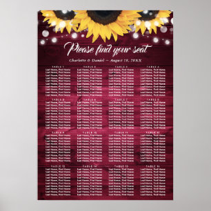 Burgundy Sunflower Wedding Table Plan 16 Poster