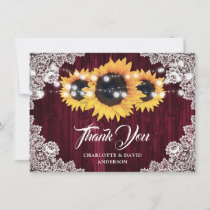 Burgundy Sunflower Wedding Thank You Card