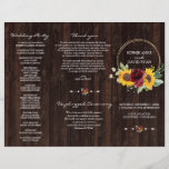 Burgundy Sunflowers Wood Tri Fold Wedding Program Flyer<br><div class="desc">Elegant, trendy design featuring watercolour burgundy roses and sunflowers arrangement, faux gold round frame, floral divider, all on old wood barn background. Use Personalize tool to add your info. Matching items could be found in my Burgundy Roses Sunflowers Collection. The brochure ships flat, so all you have to do is...</div>