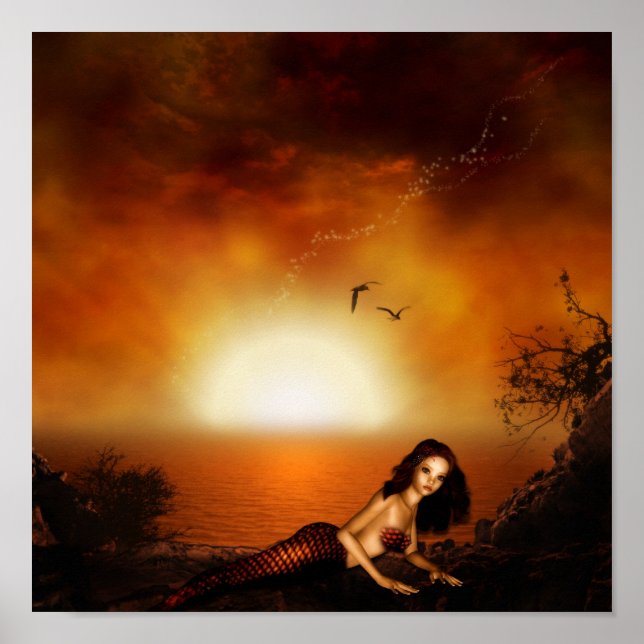 Burgundy Sunset Mermaid Poster Print (Front)