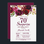 Burgundy Surprise Floral 70th Birthday Party Invitation<br><div class="desc">Burgundy Floral Surprise 70th Birthday Party Invitation for women. Burgundy Red Birthday Party Invite. Burgundy Watercolor Floral Flower. 13th 16th 18th 20th 21st 30th 40th 50th 60th 70th 80th 90th 100th, Any Ages. Printable Digital. For further customisation, please click the "Customise it" button and use our design tool to modify...</div>