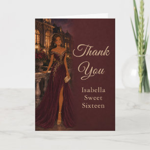 Burgundy Sweet Sixteen Thank You Card